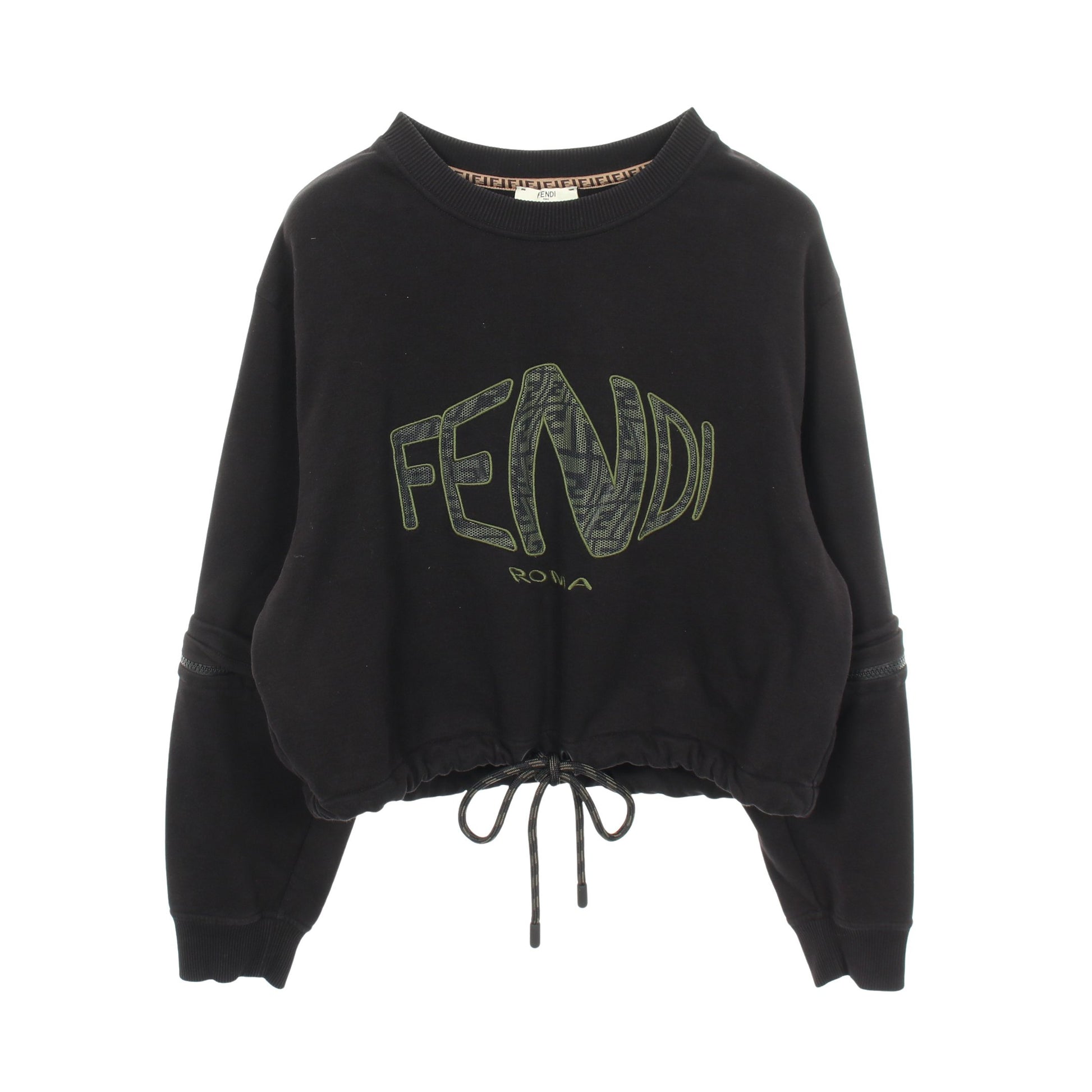 フィッシュアイ クロップド スウェットシャツ コットン ブラック グリーン フェンディ トップス FENDI