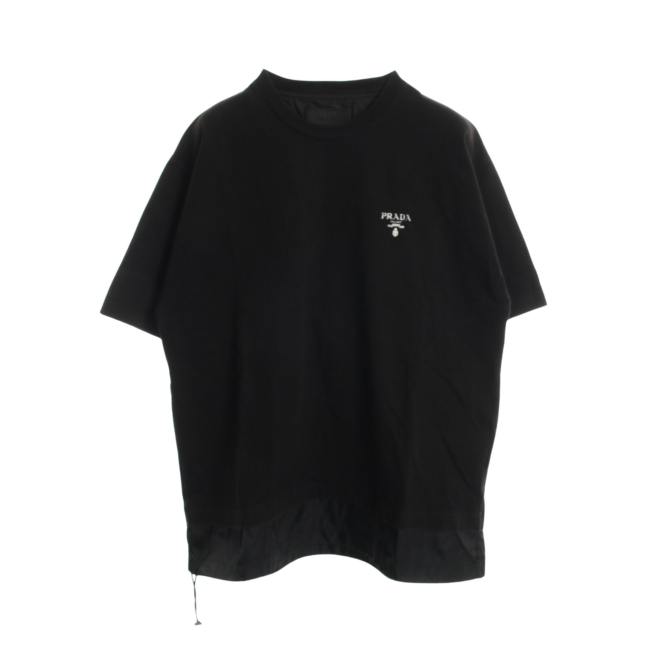 ロゴプリント ナイロン切替 クルーネック 半袖Tシャツ コットン