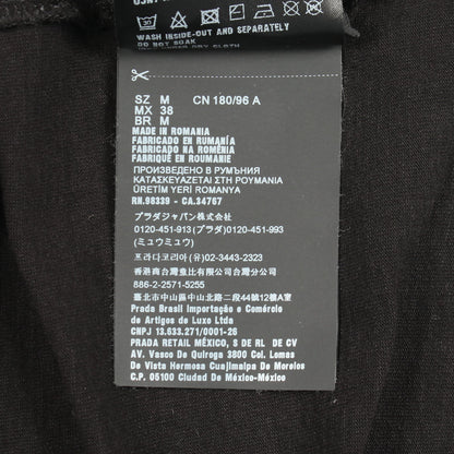 ロゴプリント ナイロン切替 クルーネック 半袖Tシャツ コットン ナイロン ブラック プラダ トップス PRADA