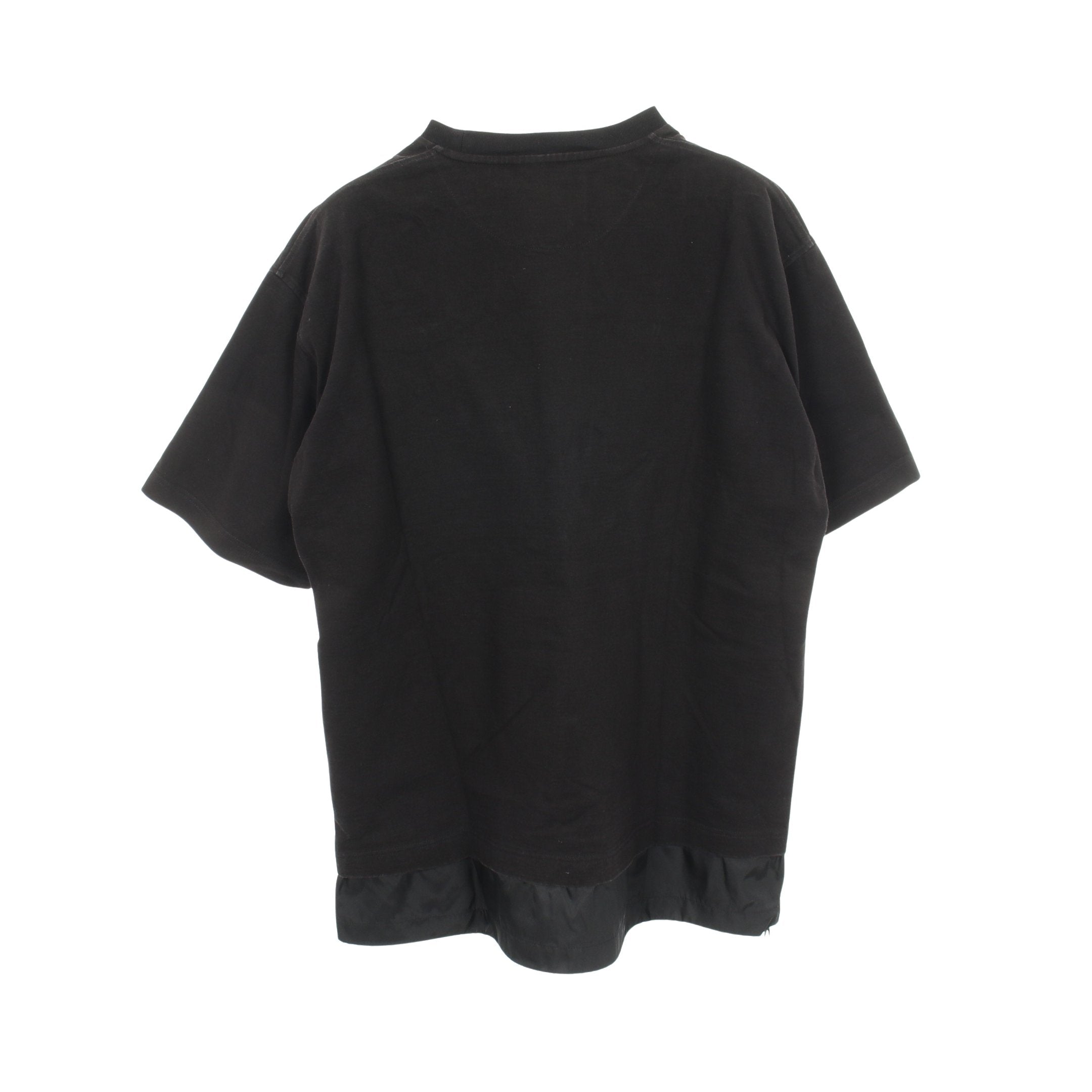 ロゴプリント ナイロン切替 クルーネック 半袖Tシャツ コットン