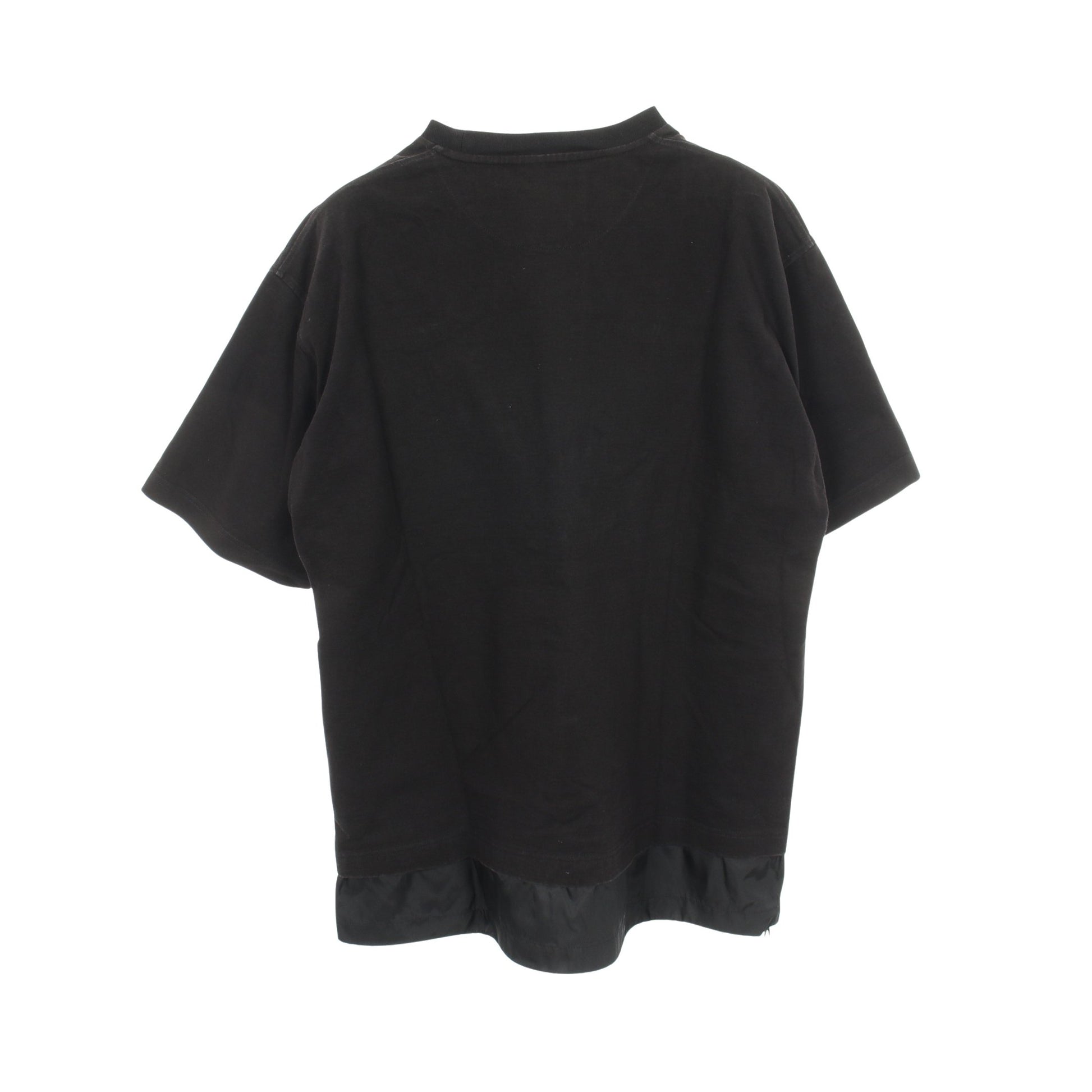 ロゴプリント ナイロン切替 クルーネック 半袖Tシャツ コットン ナイロン ブラック プラダ トップス PRADA