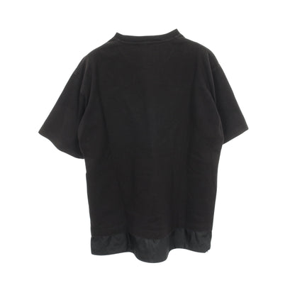 ロゴプリント ナイロン切替 クルーネック 半袖Tシャツ コットン ナイロン ブラック プラダ トップス PRADA