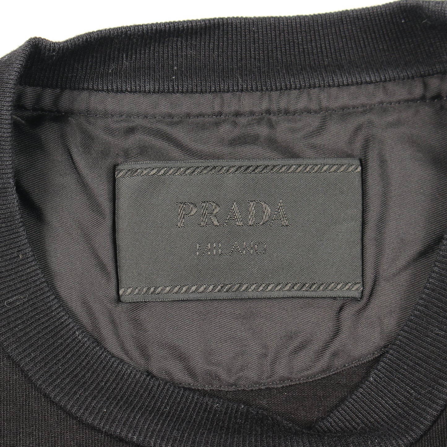 ロゴプリント ナイロン切替 クルーネック 半袖Tシャツ コットン ナイロン ブラック プラダ トップス PRADA
