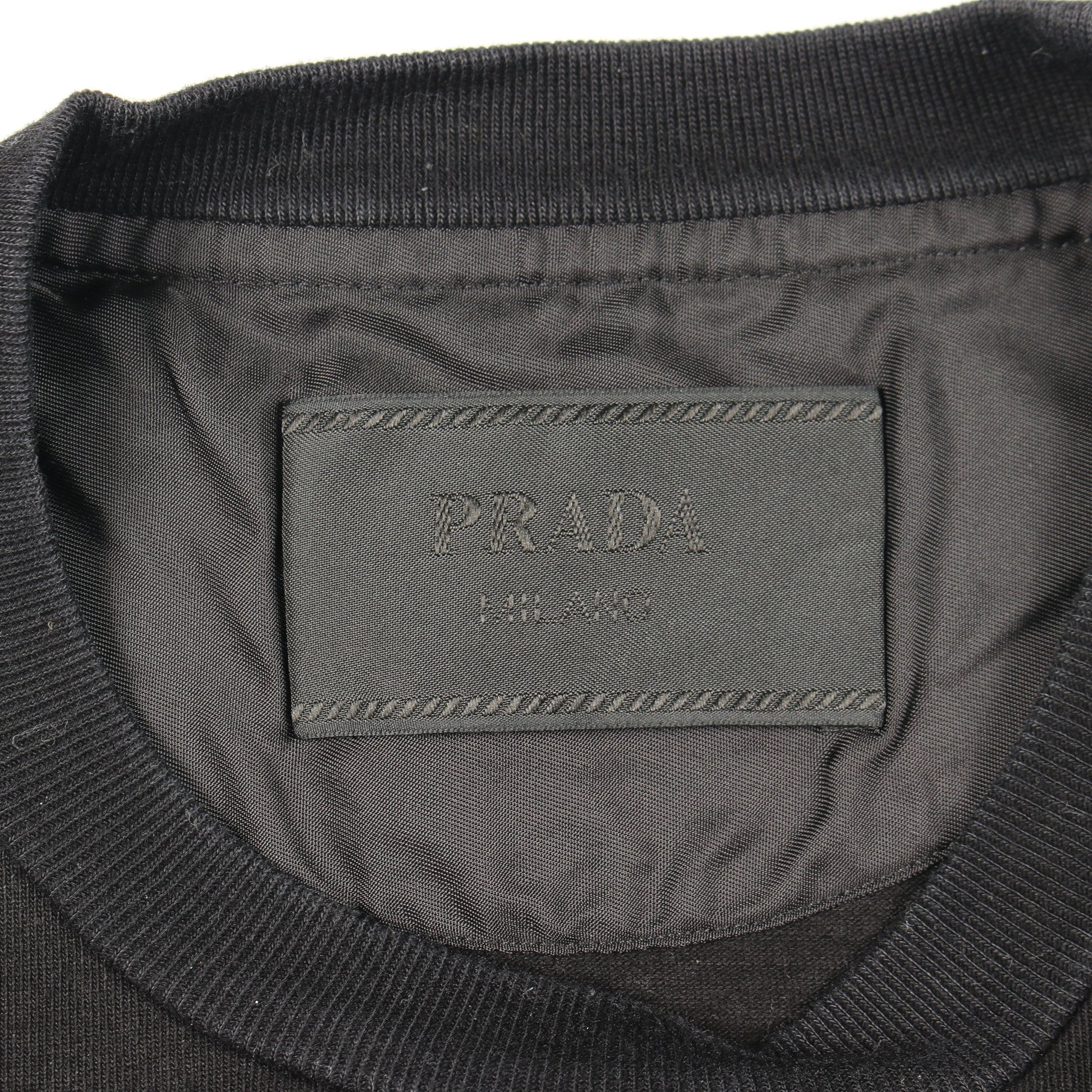 ロゴプリント ナイロン切替 クルーネック 半袖Tシャツ コットン ナイロン ブラック プラダ トップス PRADA