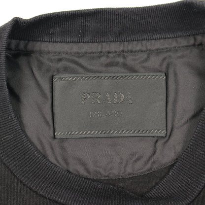 ロゴプリント ナイロン切替 クルーネック 半袖Tシャツ コットン ナイロン ブラック プラダ トップス PRADA