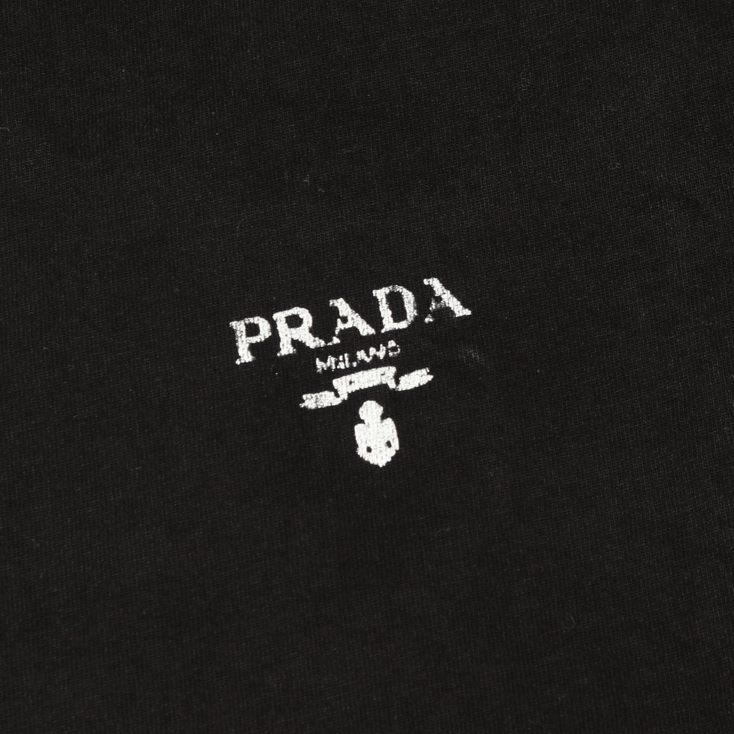 ロゴプリント ナイロン切替 クルーネック 半袖Tシャツ コットン ナイロン ブラック プラダ トップス PRADA