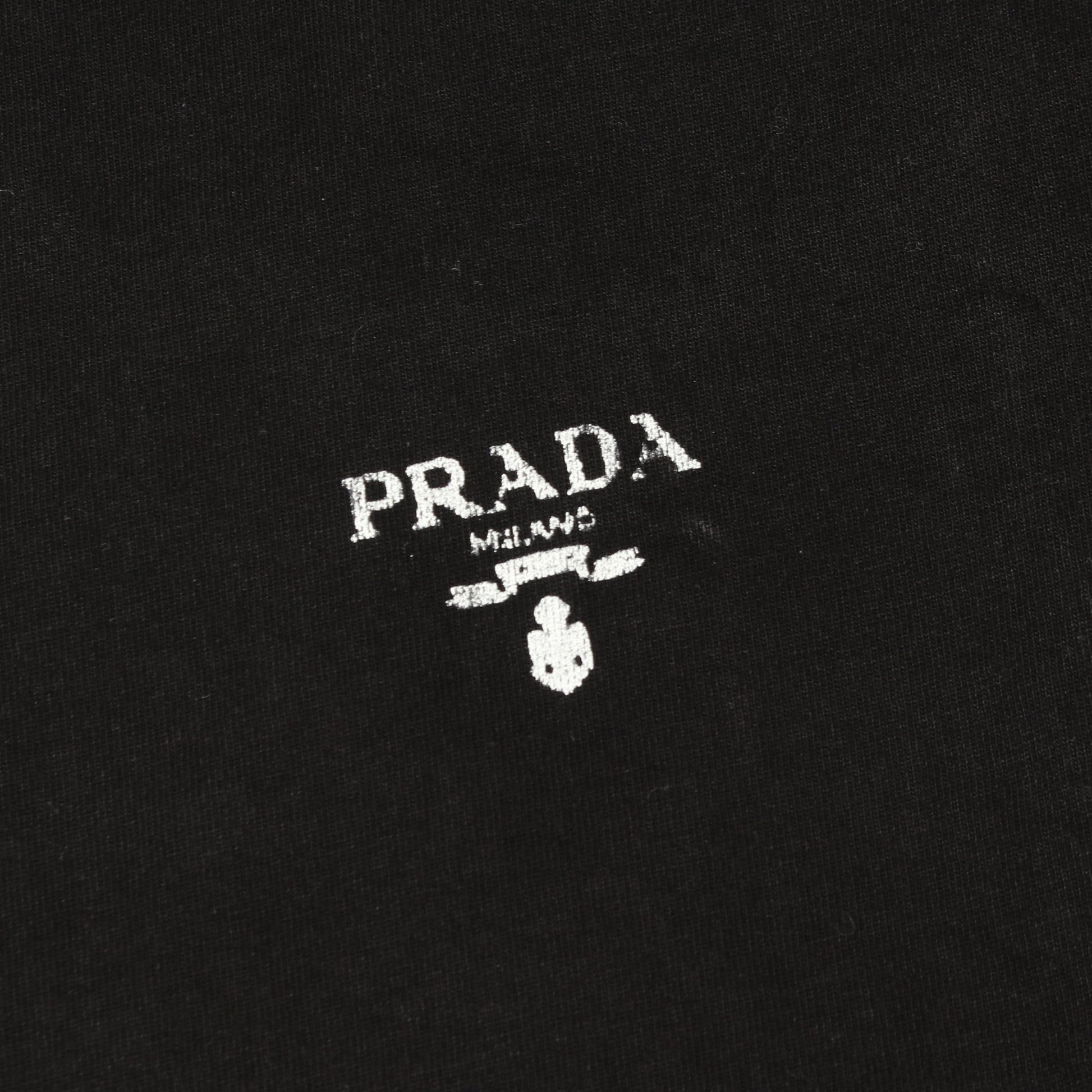 ロゴプリント ナイロン切替 クルーネック 半袖Tシャツ コットン ナイロン ブラック プラダ トップス PRADA