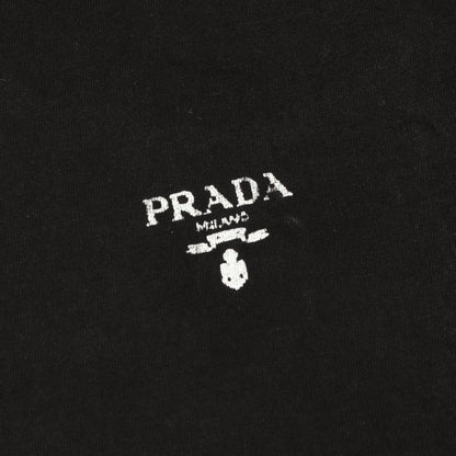 ロゴプリント ナイロン切替 クルーネック 半袖Tシャツ コットン ナイロン ブラック プラダ トップス PRADA