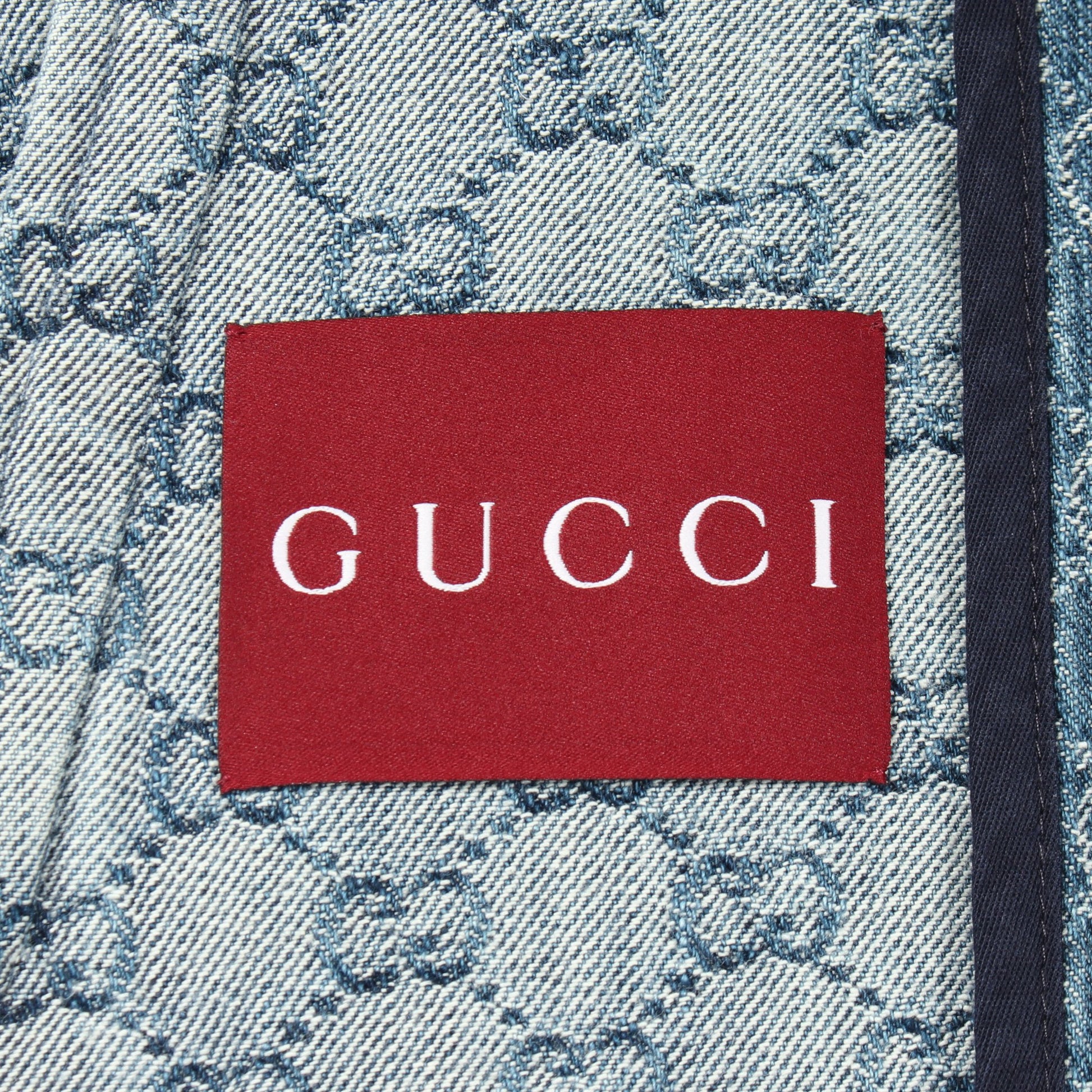 GGジャガード オープンカラー 半袖 デニムシャツ コットン ブルー グッチ トップス GUCCI