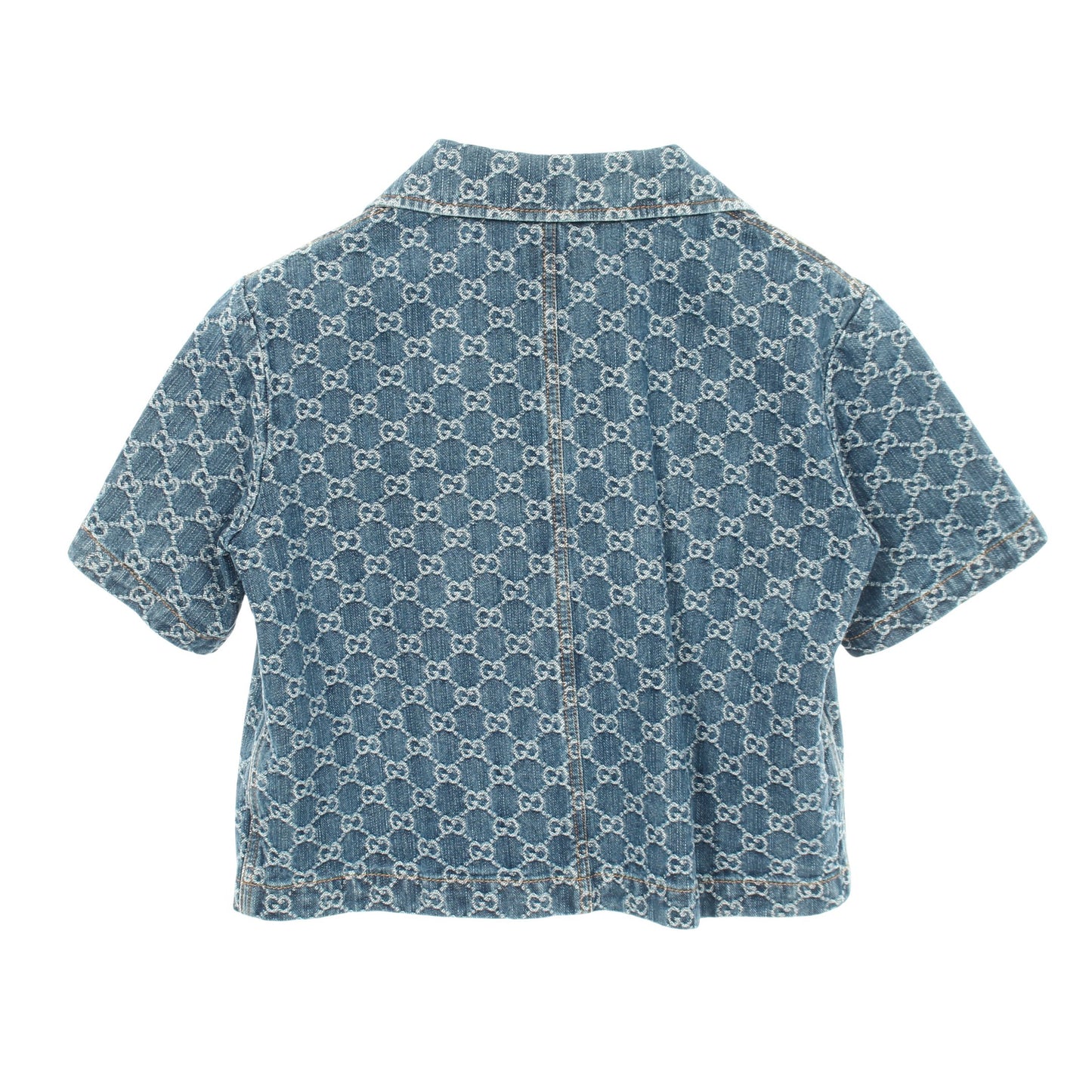 GGジャガード オープンカラー 半袖 デニムシャツ コットン ブルー グッチ トップス GUCCI