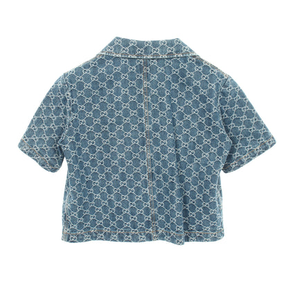 GGジャガード オープンカラー 半袖 デニムシャツ コットン ブルー グッチ トップス GUCCI