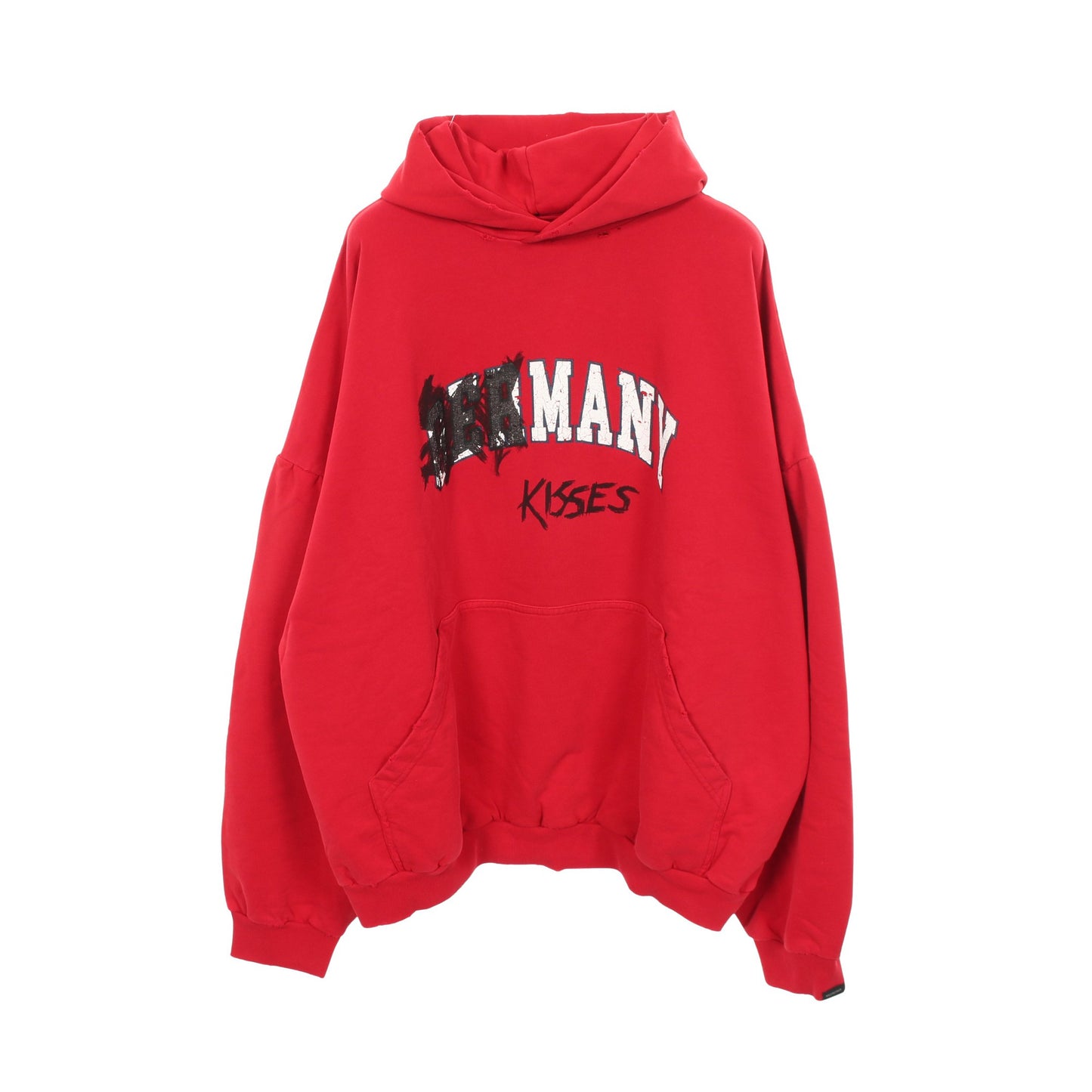 MANY KISSES ダメージ加工 プルオーバーパーカー コットン レッド バレンシアガ トップス BALENCIAGA