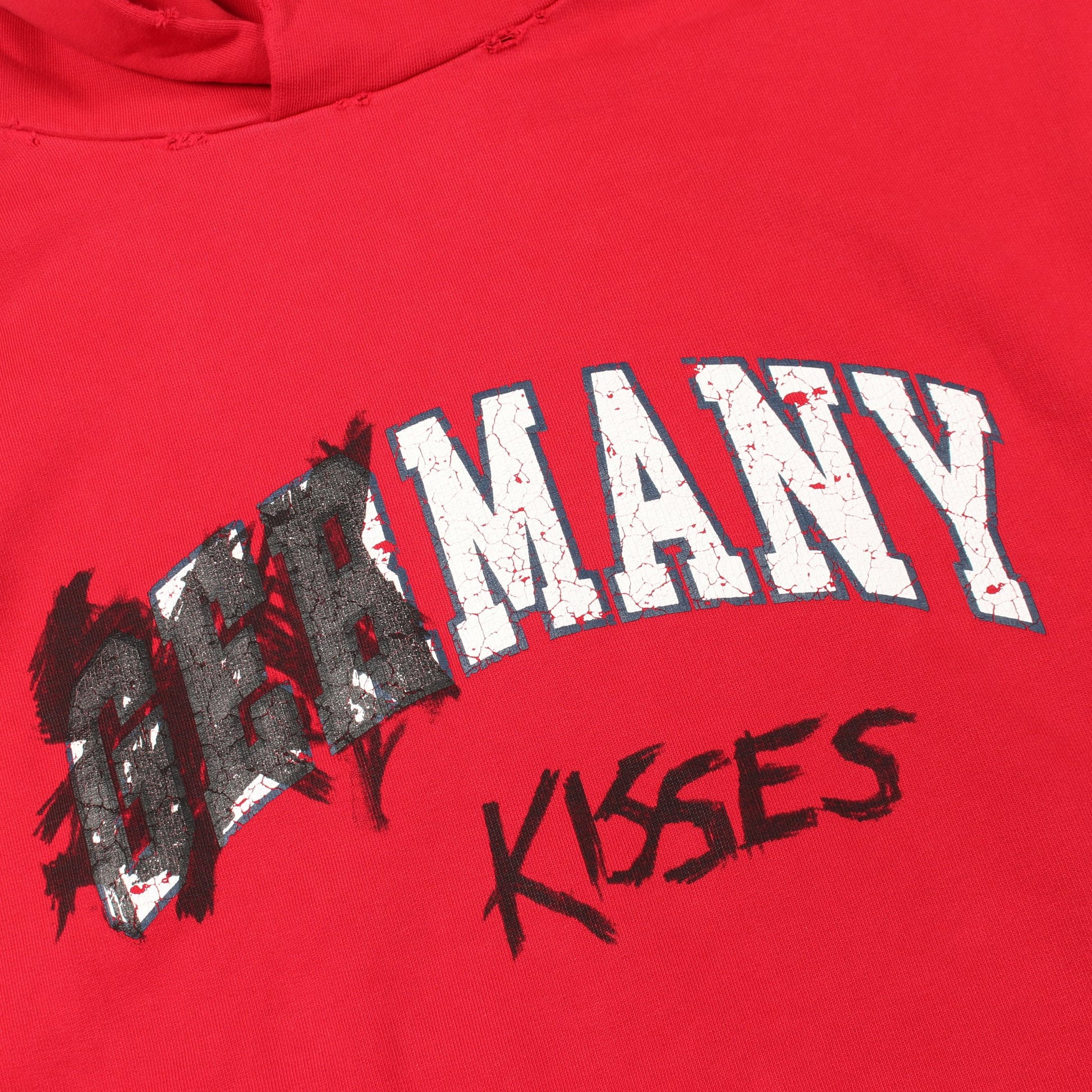 MANY KISSES ダメージ加工 プルオーバーパーカー コットン レッド バレンシアガ トップス BALENCIAGA