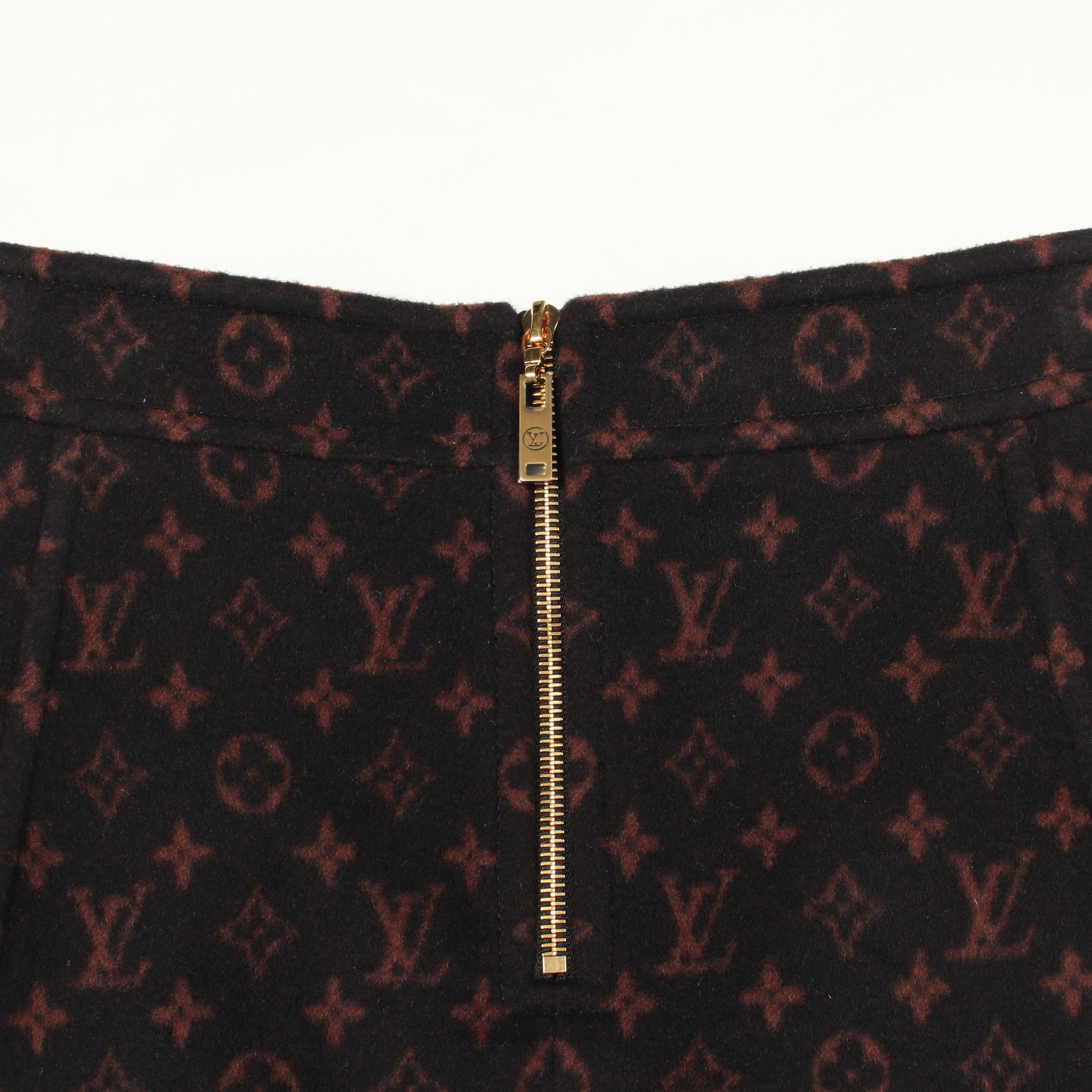 モノグラム ミニ スカート ウール シルク ブラック ブラウン ルイヴィトン ボトムス LOUIS VUITTON