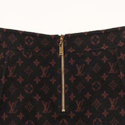 モノグラム ミニ スカート ウール シルク ブラック ブラウン ルイヴィトン ボトムス LOUIS VUITTON