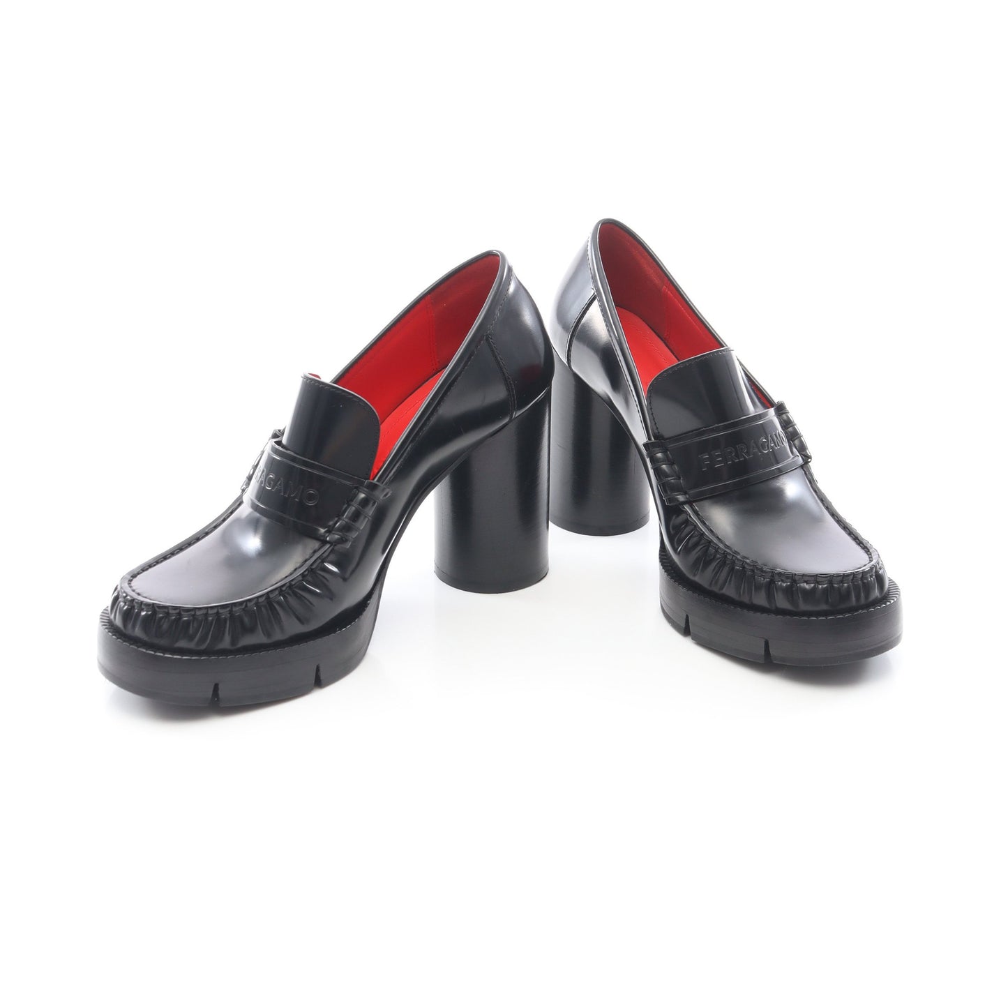 ロゴ チャンキーヒール ローファー レザー ブラック サルヴァトーレフェラガモ シューズ Salvatore Ferragamo