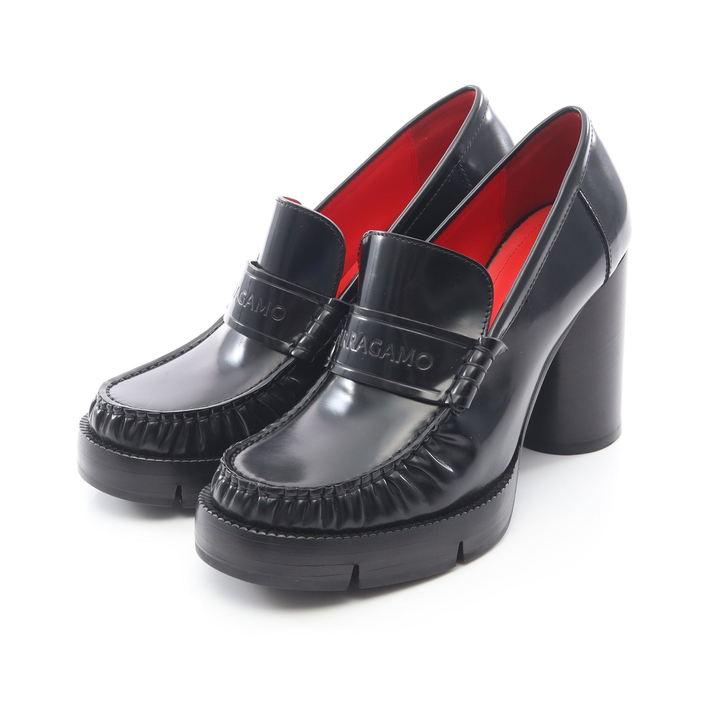 ロゴ チャンキーヒール ローファー レザー ブラック サルヴァトーレフェラガモ シューズ Salvatore Ferragamo