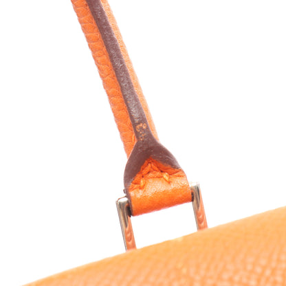ミニプリュム20 ハンドバッグ ヴォーエプソン オレンジ シルバー金具 □H刻印 エルメス バッグ HERMES