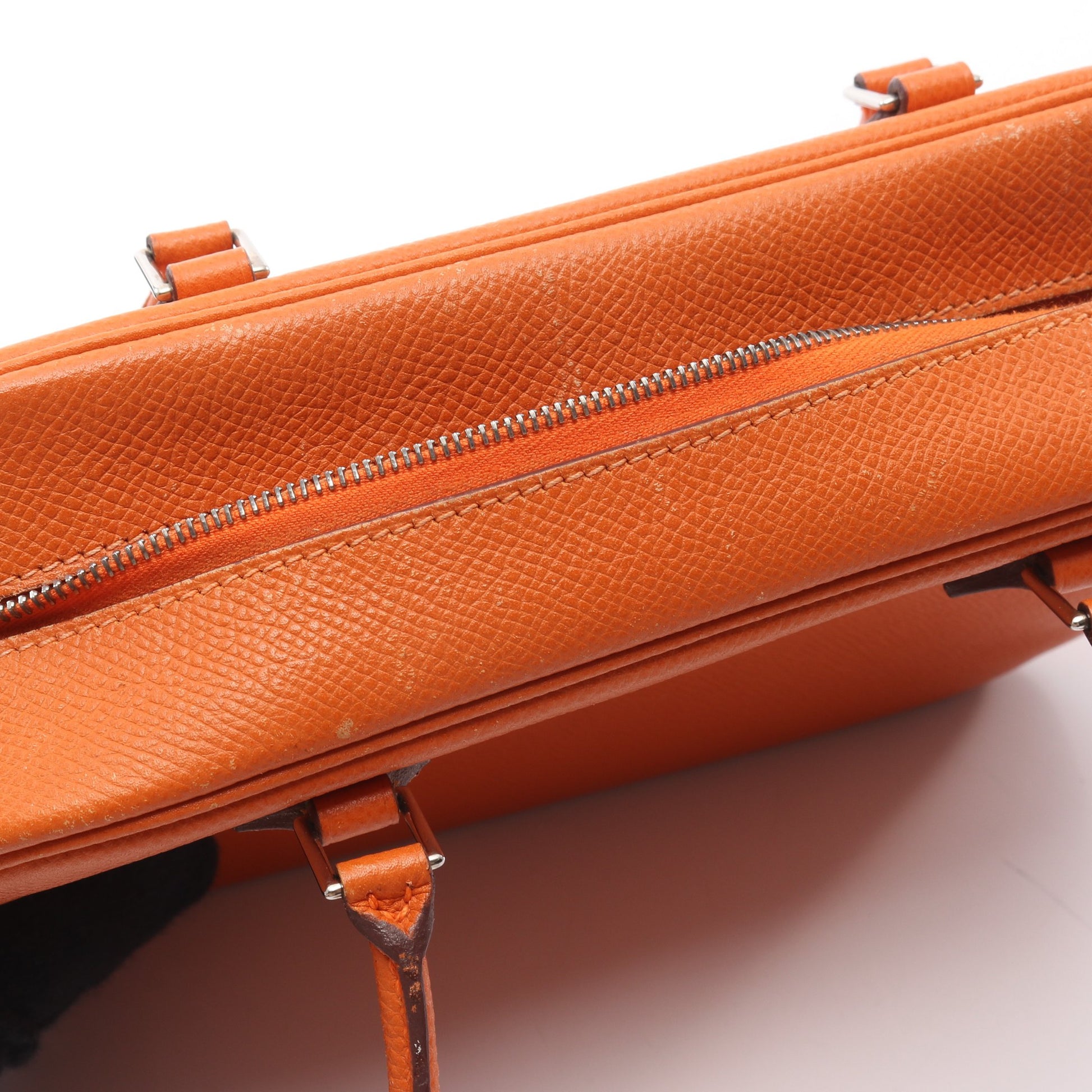 ミニプリュム20 ハンドバッグ ヴォーエプソン オレンジ シルバー金具 □H刻印 エルメス バッグ HERMES