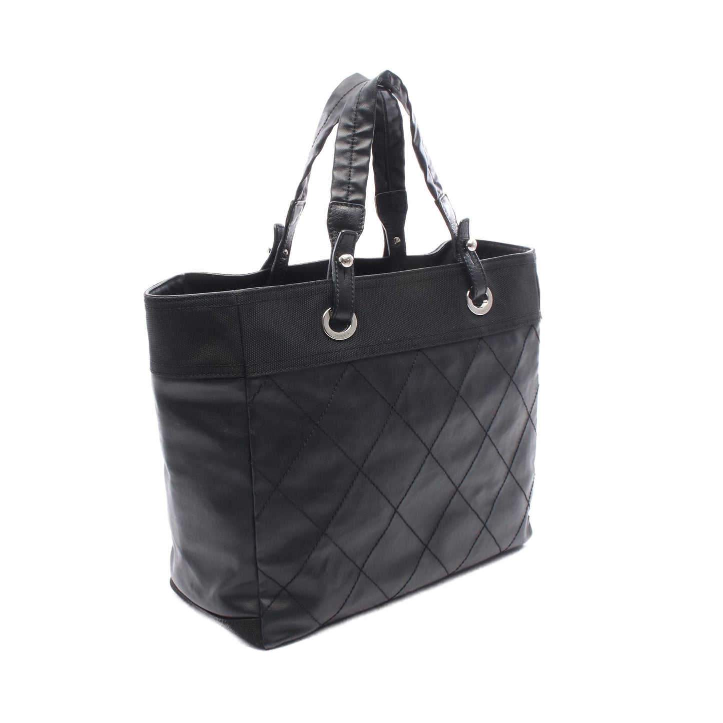 パリビアリッツMM ハンドバッグ トートバッグ コーティングキャンバス レザー ブラック シルバー金具 シャネル バッグ CHANEL