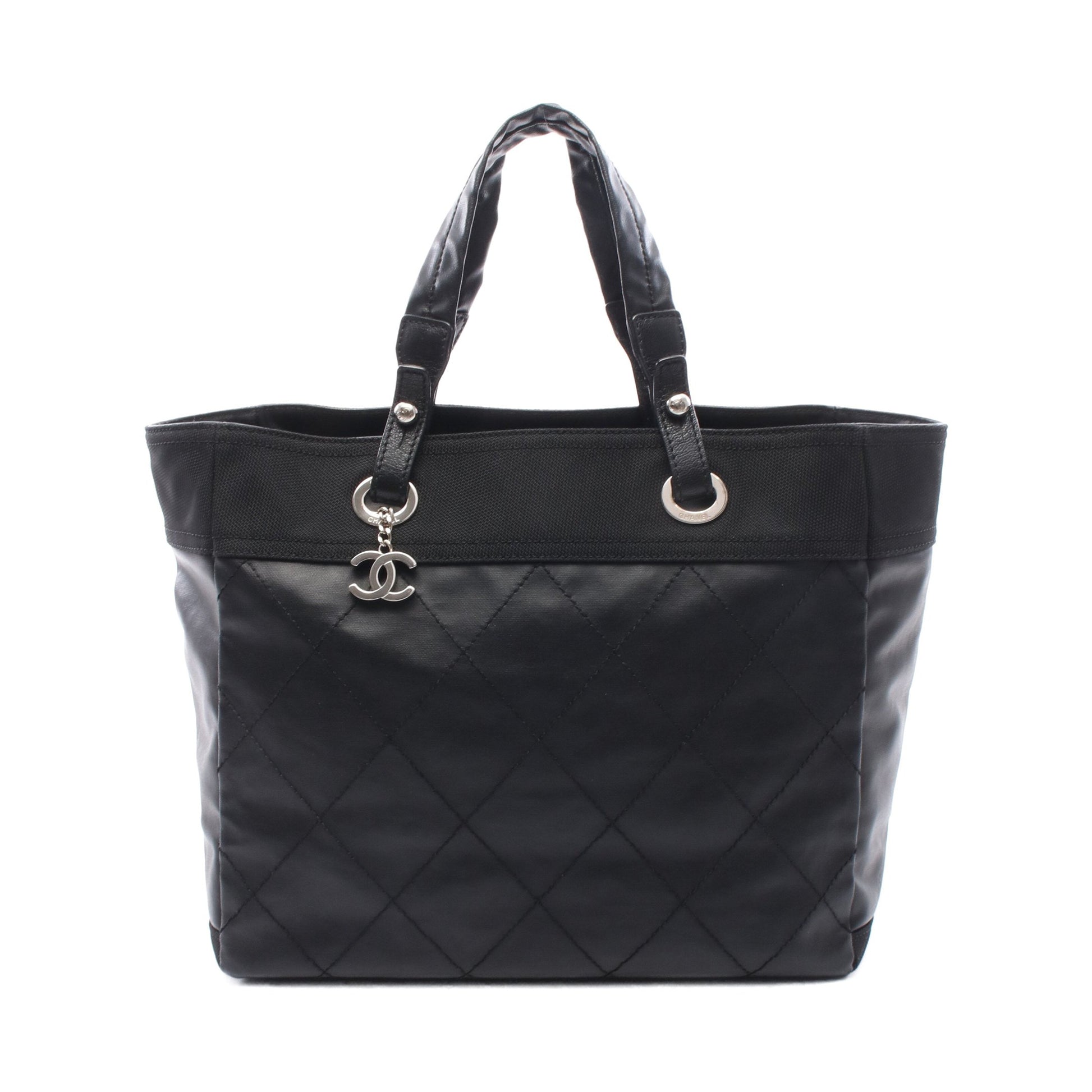 パリビアリッツMM ハンドバッグ トートバッグ コーティングキャンバス レザー ブラック シルバー金具 シャネル バッグ CHANEL