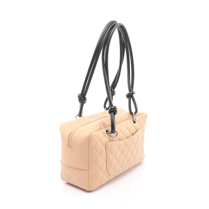 カンボンライン ボーリングバッグ ショルダーバッグ レザー ベージュ ブラック シルバー金具 シャネル バッグ CHANEL