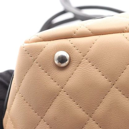 カンボンライン ボーリングバッグ ショルダーバッグ レザー ベージュ ブラック シルバー金具 シャネル バッグ CHANEL