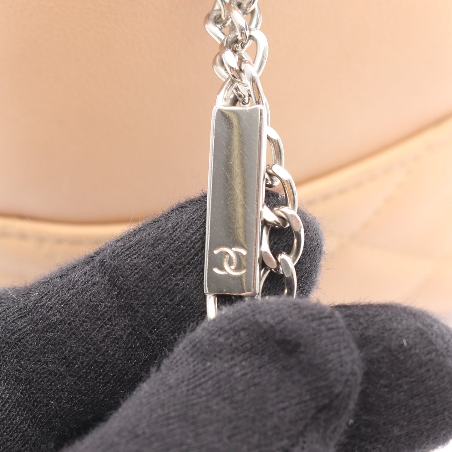 カンボンライン ボーリングバッグ ショルダーバッグ レザー ベージュ ブラック シルバー金具 シャネル バッグ CHANEL