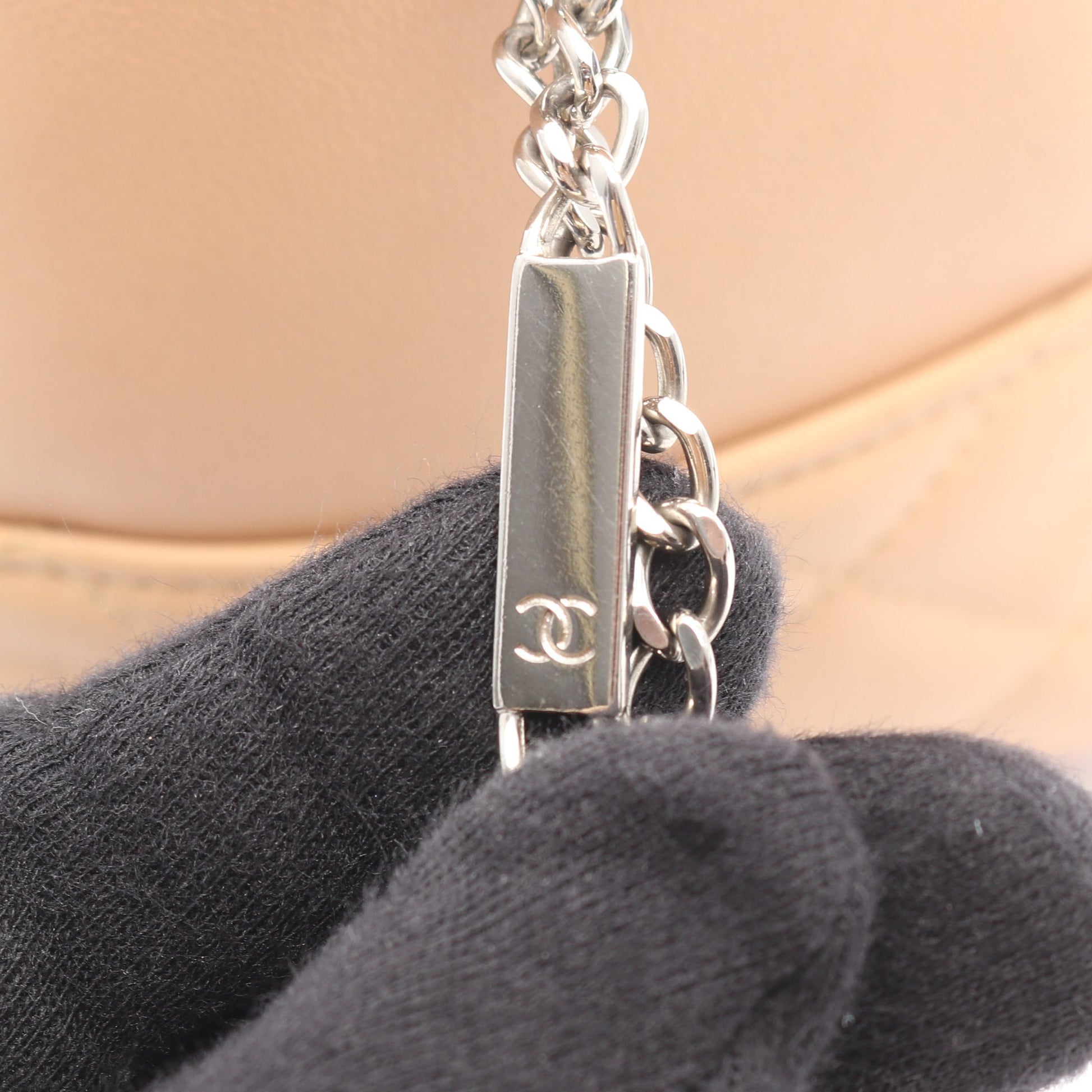 カンボンライン ボーリングバッグ ショルダーバッグ レザー ベージュ ブラック シルバー金具 シャネル バッグ CHANEL