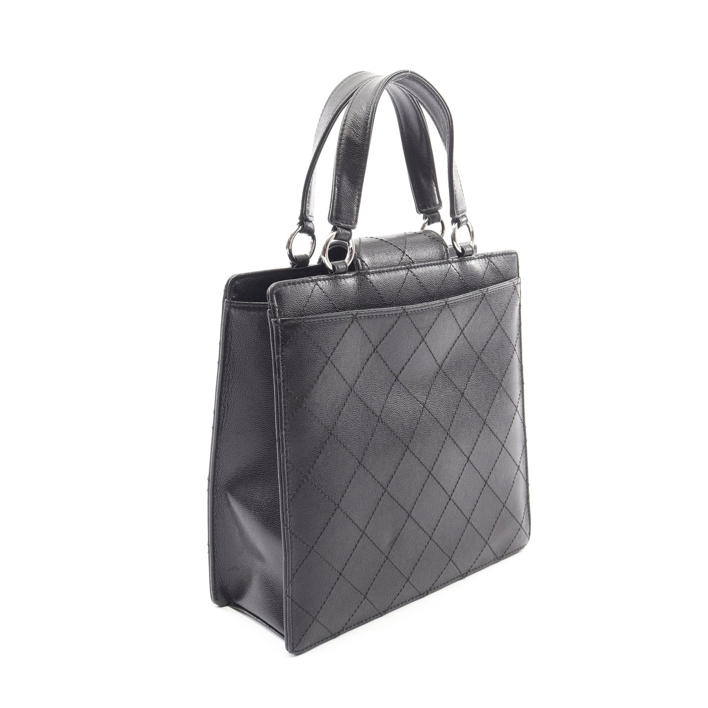 マトラッセ ハンドバッグ キャビアスキン ブラック シルバー金具 シャネル バッグ CHANEL