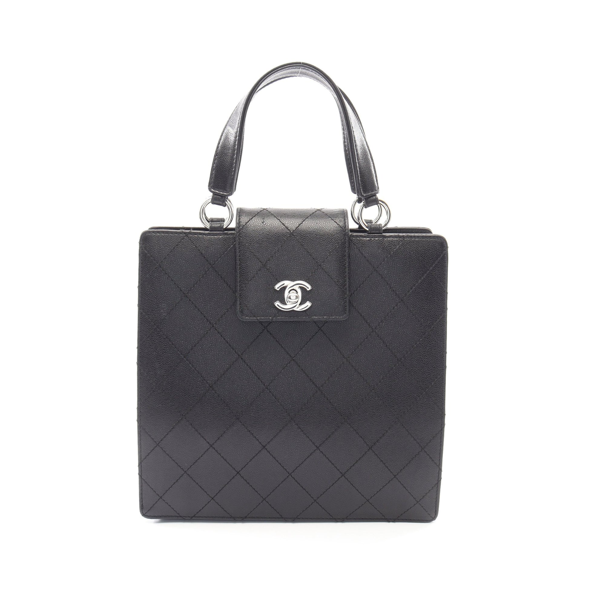 マトラッセ ハンドバッグ キャビアスキン ブラック シルバー金具 シャネル バッグ CHANEL
