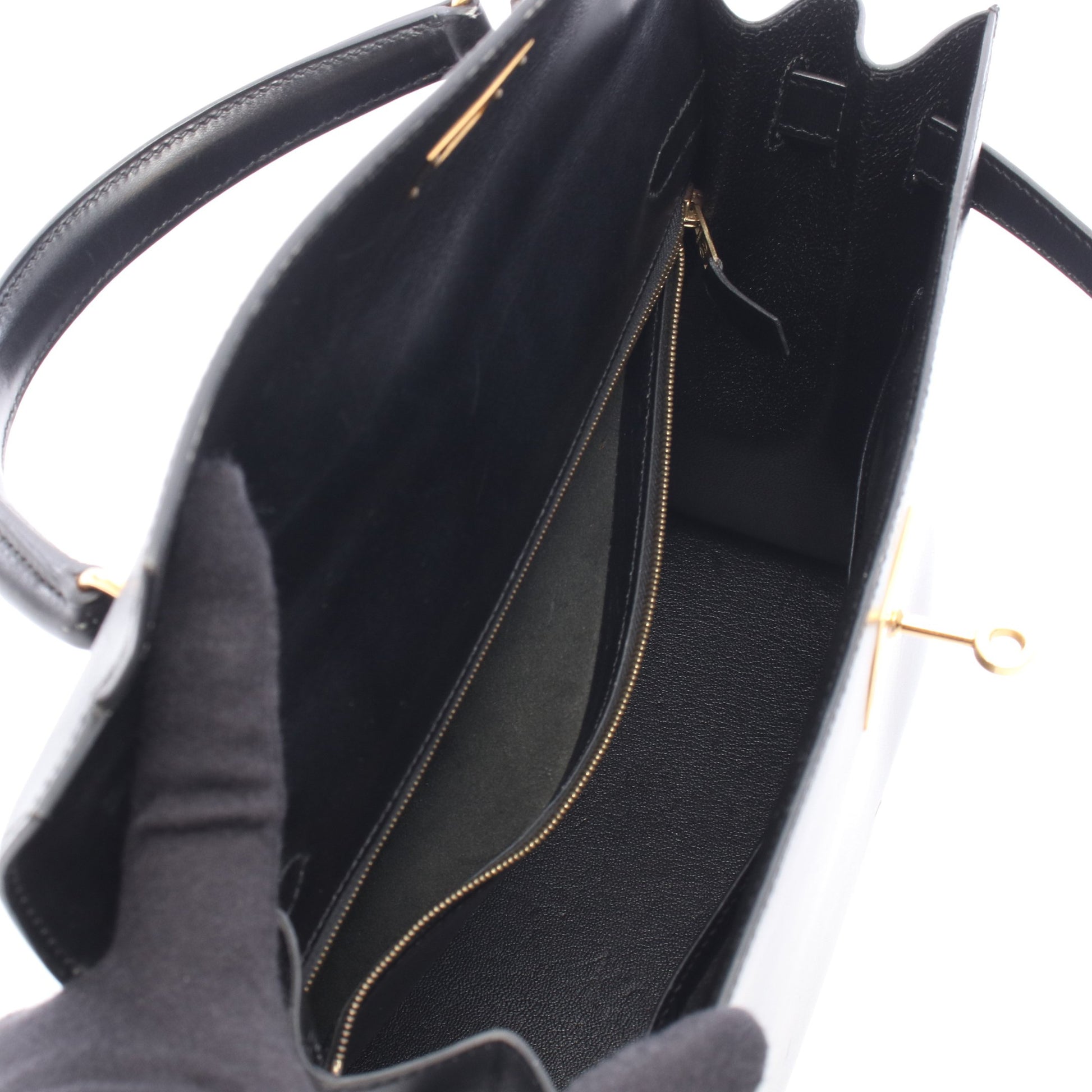 ケリー32 外縫い 2WAY ハンドバッグ ボックスカーフ ブラック ゴールド金具 ○A刻印 エルメス バッグ HERMES