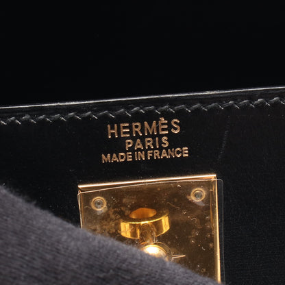 ケリー32 外縫い 2WAY ハンドバッグ ボックスカーフ ブラック ゴールド金具 ○A刻印 エルメス バッグ HERMES