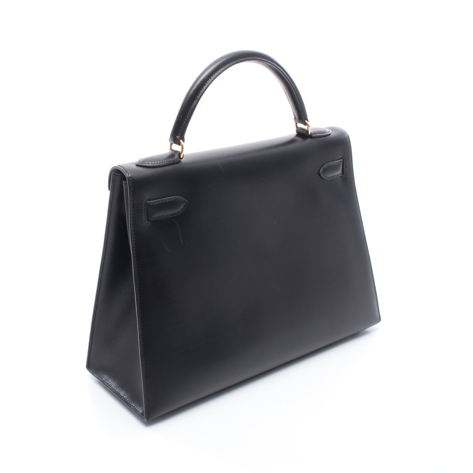 ケリー32 外縫い 2WAY ハンドバッグ ボックスカーフ ブラック ゴールド金具 ○A刻印 エルメス バッグ HERMES