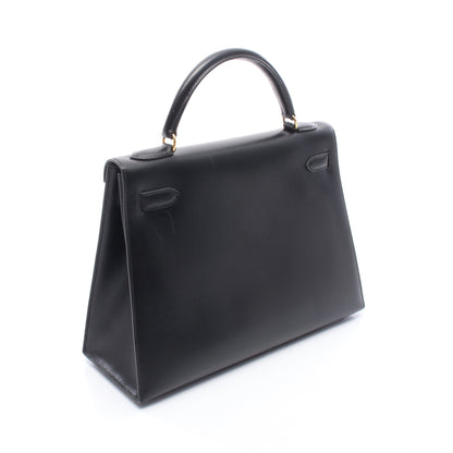 ケリー32 外縫い 2WAY ハンドバッグ ボックスカーフ ブラック ゴールド金具 ○A刻印 エルメス バッグ HERMES