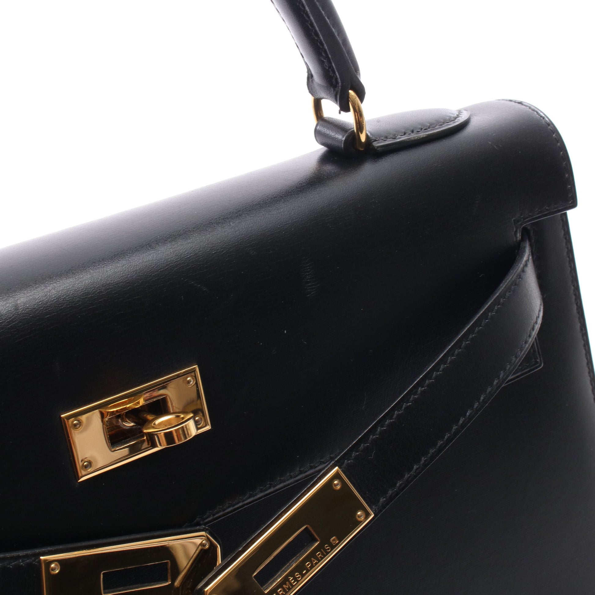 ケリー32 外縫い 2WAY ハンドバッグ ボックスカーフ ブラック ゴールド金具 ○A刻印 エルメス バッグ HERMES