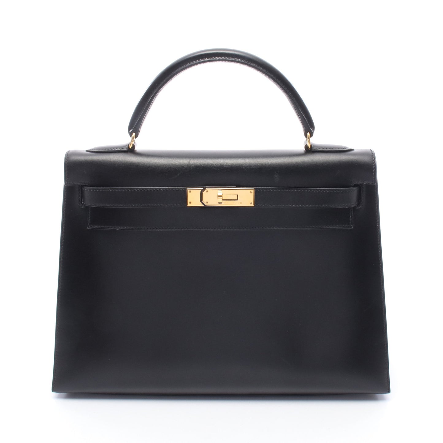 ケリー32 外縫い 2WAY ハンドバッグ ボックスカーフ ブラック ゴールド金具 ○A刻印 エルメス バッグ HERMES