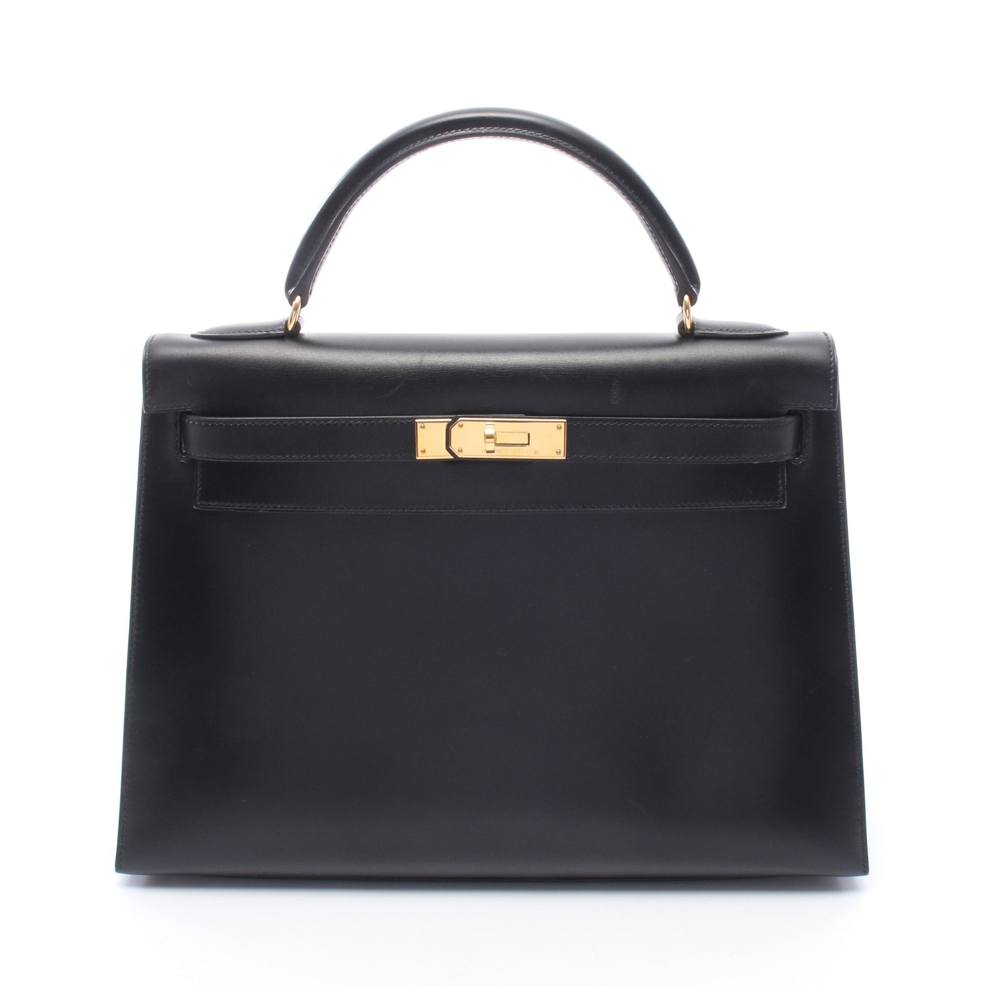 ケリー32 外縫い 2WAY ハンドバッグ ボックスカーフ ブラック ゴールド金具 ○A刻印 エルメス バッグ HERMES