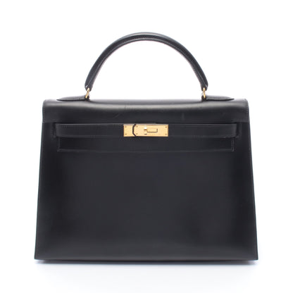 ケリー32 外縫い 2WAY ハンドバッグ ボックスカーフ ブラック ゴールド金具 ○A刻印 エルメス バッグ HERMES