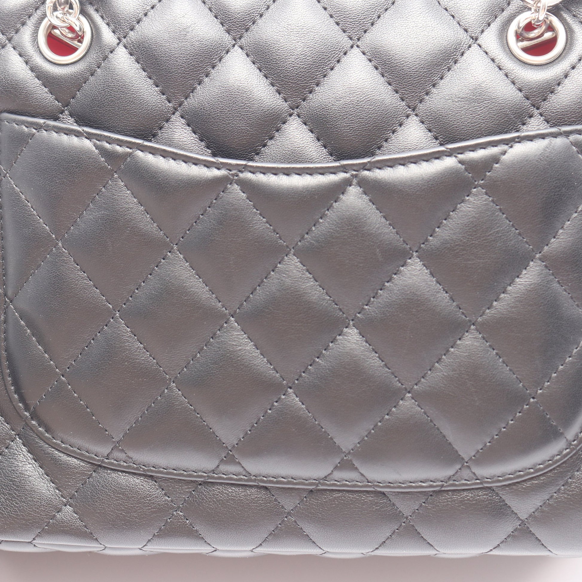 カンボンライン ボーリングバッグ ショルダーバッグ レザー エナメルレザー ブラック シルバー金具 シャネル バッグ CHANEL