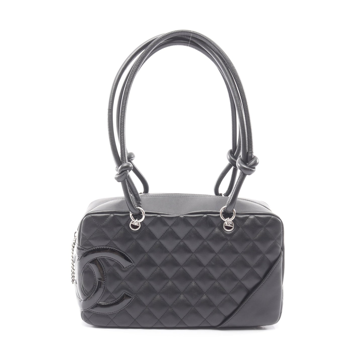カンボンライン ボーリングバッグ ショルダーバッグ レザー エナメルレザー ブラック シルバー金具 シャネル バッグ CHANEL