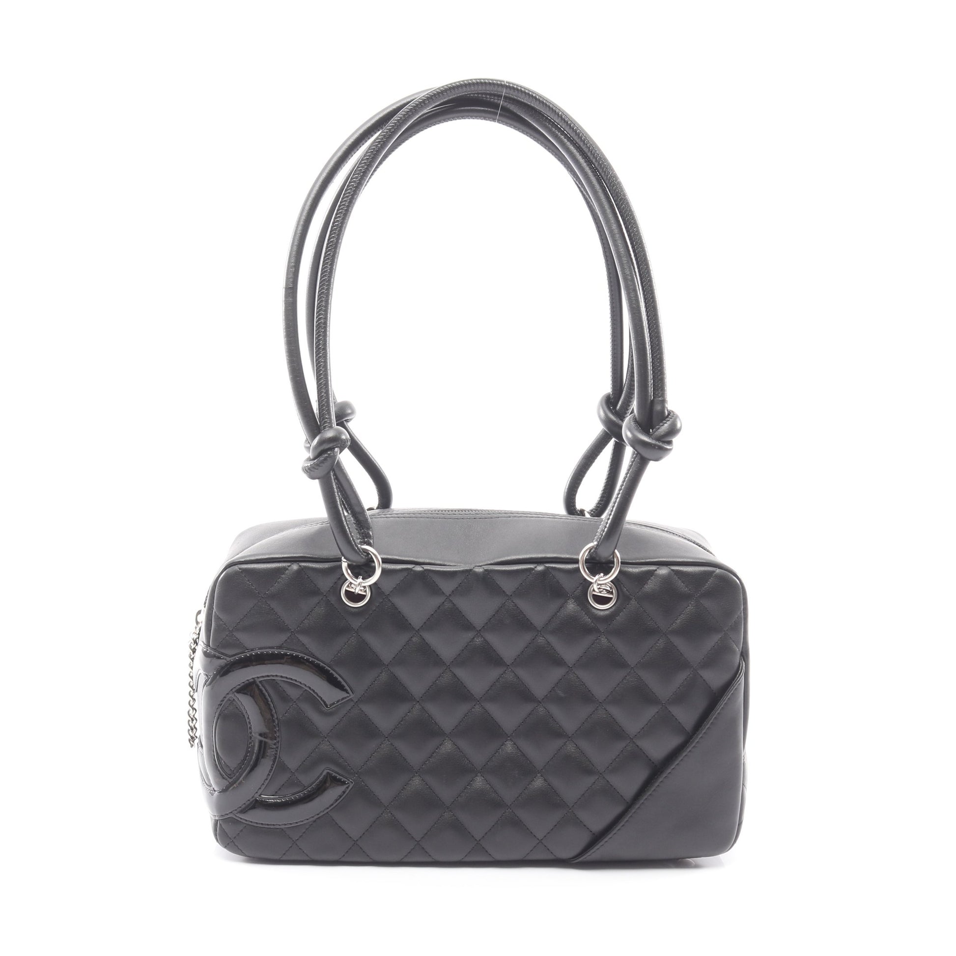 カンボンライン ボーリングバッグ ショルダーバッグ レザー エナメルレザー ブラック シルバー金具 シャネル バッグ CHANEL