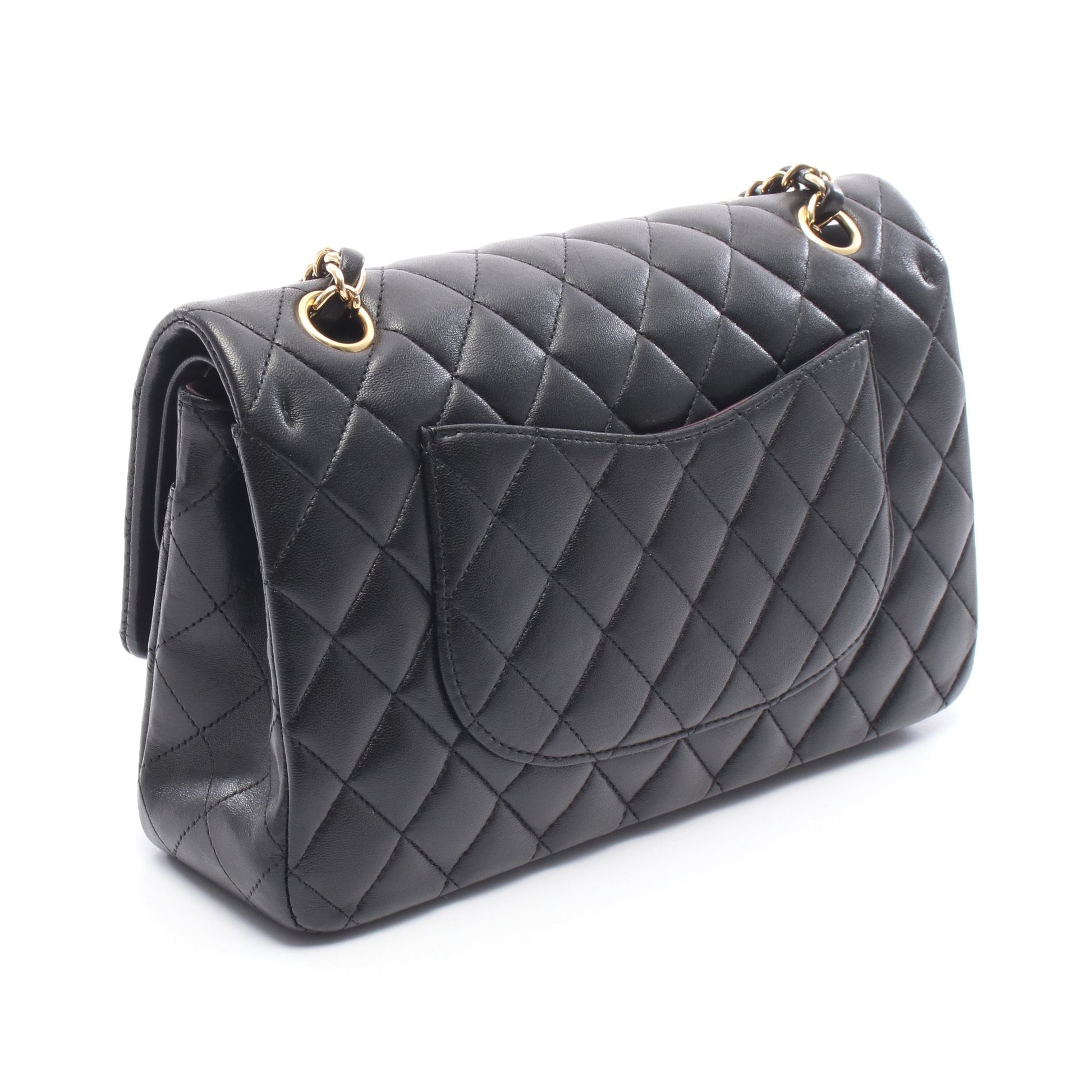 マトラッセ Wフラップ Wチェーンショルダーバッグ レザー ブラック ゴールド金具 シャネル バッグ CHANEL