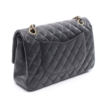 マトラッセ Wフラップ Wチェーンショルダーバッグ レザー ブラック ゴールド金具 シャネル バッグ CHANEL