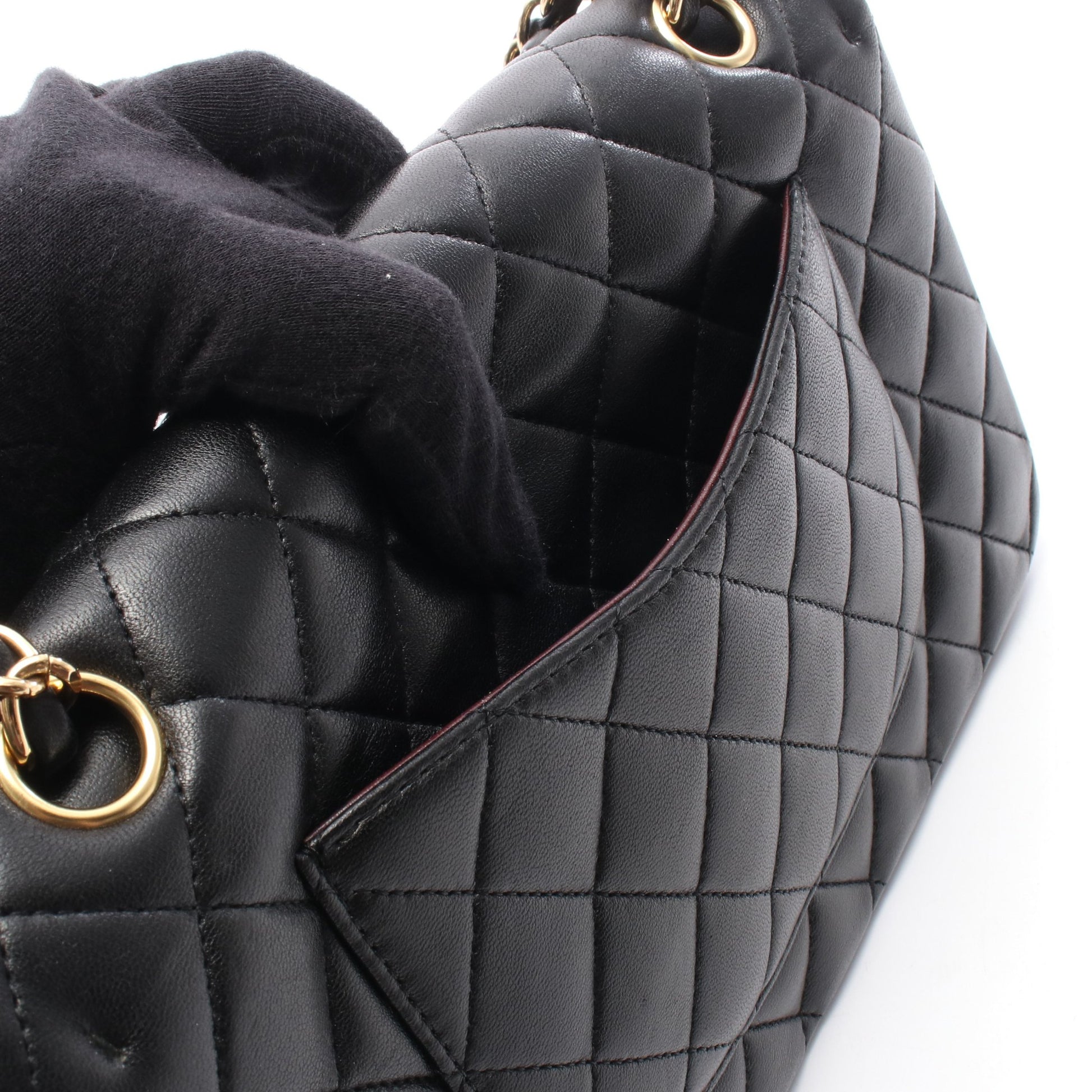 マトラッセ Wフラップ Wチェーンショルダーバッグ レザー ブラック ゴールド金具 シャネル バッグ CHANEL