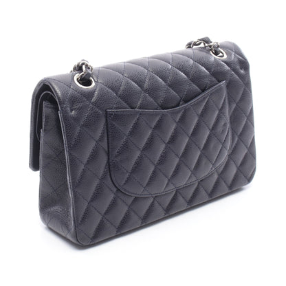 マトラッセ Wフラップ Wチェーンショルダーバッグ キャビアスキン ネイビー シルバー金具 シャネル バッグ CHANEL