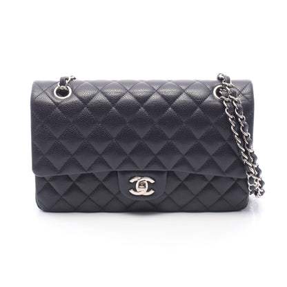 マトラッセ Wフラップ Wチェーンショルダーバッグ キャビアスキン ネイビー シルバー金具 シャネル バッグ CHANEL