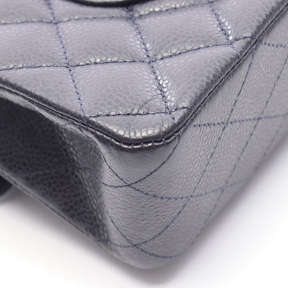 マトラッセ Wフラップ Wチェーンショルダーバッグ キャビアスキン ネイビー シルバー金具 シャネル バッグ CHANEL
