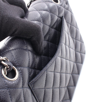マトラッセ Wフラップ Wチェーンショルダーバッグ キャビアスキン ネイビー シルバー金具 シャネル バッグ CHANEL