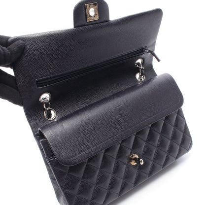 マトラッセ Wフラップ Wチェーンショルダーバッグ キャビアスキン ネイビー シルバー金具 シャネル バッグ CHANEL